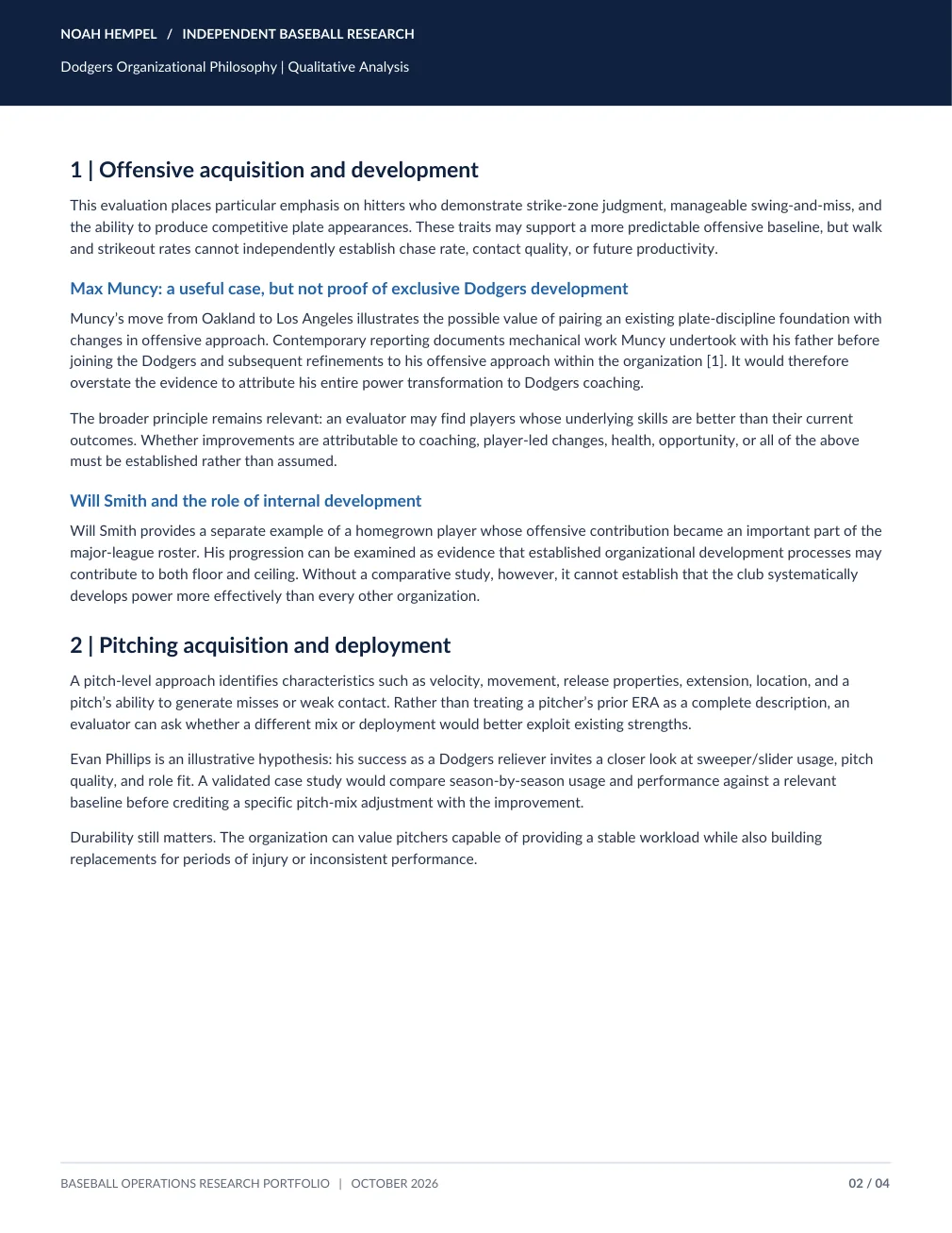 Los Angeles Dodgers Organizational Philosophy Analysis, page 2. Plain text is available below.