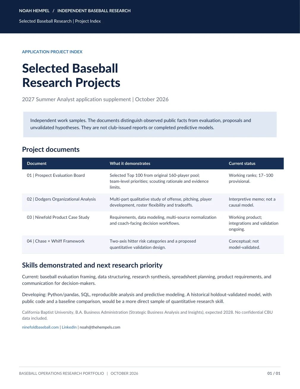Research Project Index, page 1. Plain text is available below.
